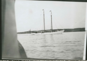 Image of Bowdoin on way up Sydney Harbor